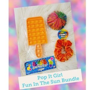 Pop It Girl Popsicle Pop It, Orange Velvet Hair Scrunchie, Squishy Ball, Bundle!